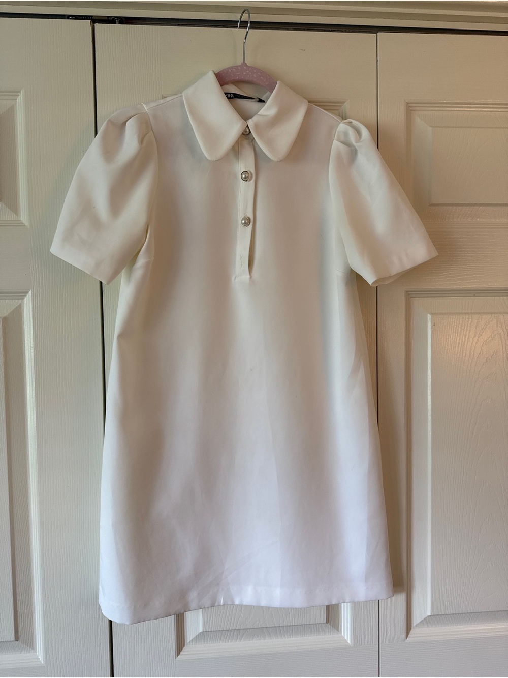 Zara White Dress with pearl buttons & Peter Pan Collar